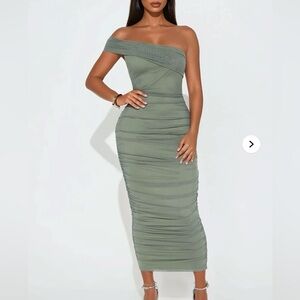 Fashion Nova Sage One-Shoulder Dress